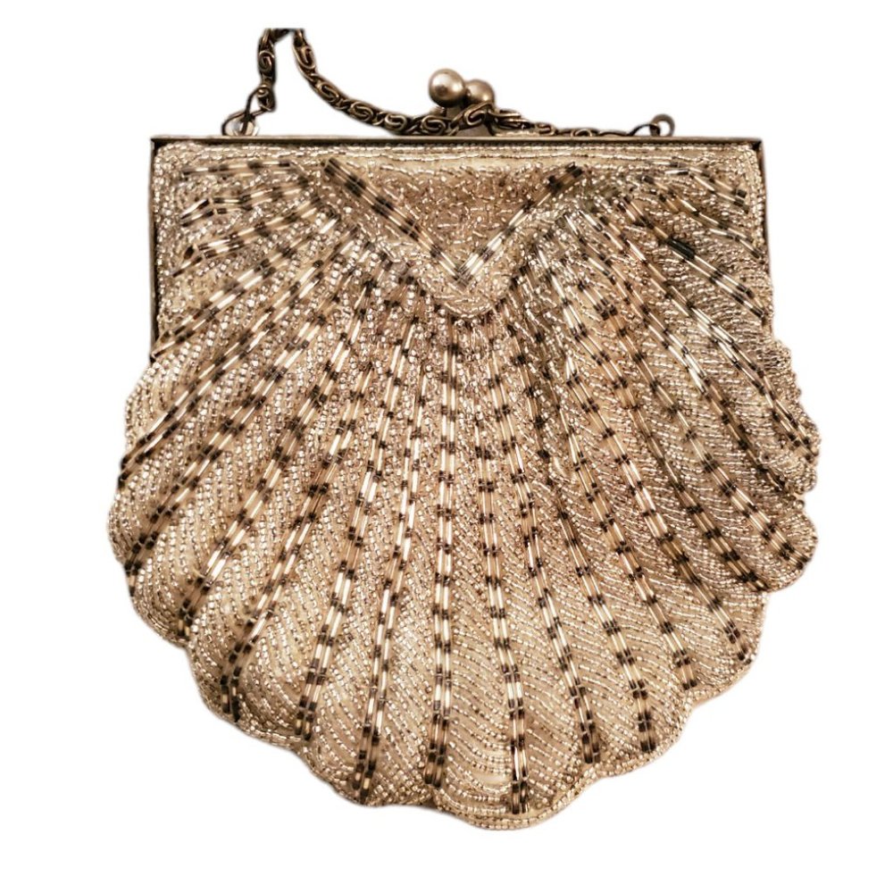 Vintage Silvery/Creamy Beaded Purse Walboro Hong Kong